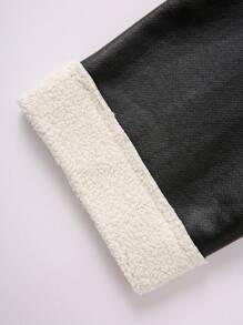 SHEIN 1 pieza Abrigo casual de colegio de color versátil, suave y cómodo, con forro térmico de piel sintética PU para adolescentes varones, ropa de vuelta al colegio para otoño e invierno