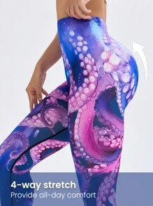 Leggings sin costuras de tiro alto con estampado de pulpo para mujer - Multicolor - Ver 6