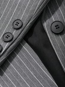 DAZY Women Front Button Lapel Collar Long Sleeve Faux Pocket Minimalist Casual Loose Striped Blazer,Fall Clothes Business Attire - Grey - View 10