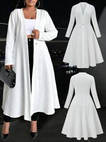 Maweii Áo khoác dài tay hở phía trước màu trơn thời trang xuân thu cỡ lớn cho nữ - trắng - Xem 1