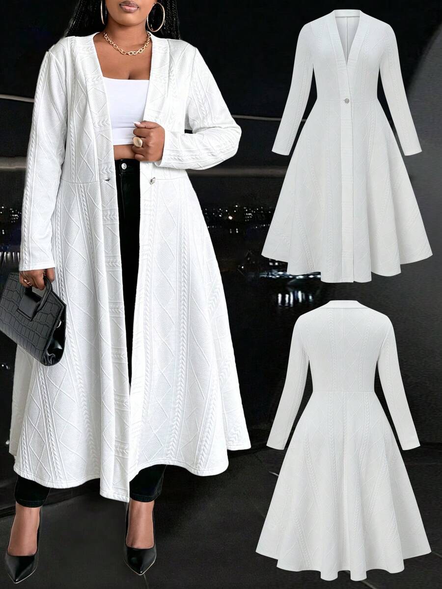 Maweii Áo khoác dài tay hở phía trước màu trơn thời trang xuân thu cỡ lớn cho nữ - trắng - Xem 1