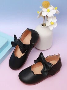 1 双婴儿平底鞋，女孩黑色蝴蝶结钩环时尚舒适平底休闲儿童鞋 - 黑色 - 查看 2
