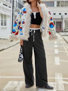 Aveloria Affinna 女士秋冬休闲商务阔腿高腰裤 - 深灰色 - 查看 3