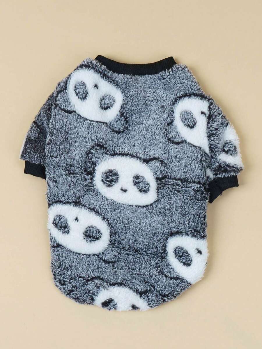 PETSIN 1pc Plush Panda Pattern Fleece Pet Hoodie - Multicolor - View 1