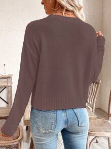 SHEIN LUNE Women USA Flag Pattern Crew Neck Drop Shoulder Long Sleeve Casual Sweater, Autumn Knit Pullover Fall Winter - Multicolor - View 2