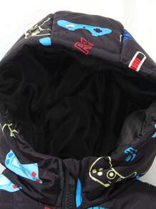 SHEIN Jonge jongens videogame grafische print capuchon rits jas, met gewatteerde voering voor warmte, zachte en comfortabele stof, geschikt voor casual, school, feest en buitenkleding