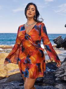 SHEIN VCAY Women Tie Dye Boho Autumn Holiday Vacation Dress,Thanksgiving Christmas Party New Year Eve Outfit,Date Night Knitted Modest Outfits - Multicolor - View 7