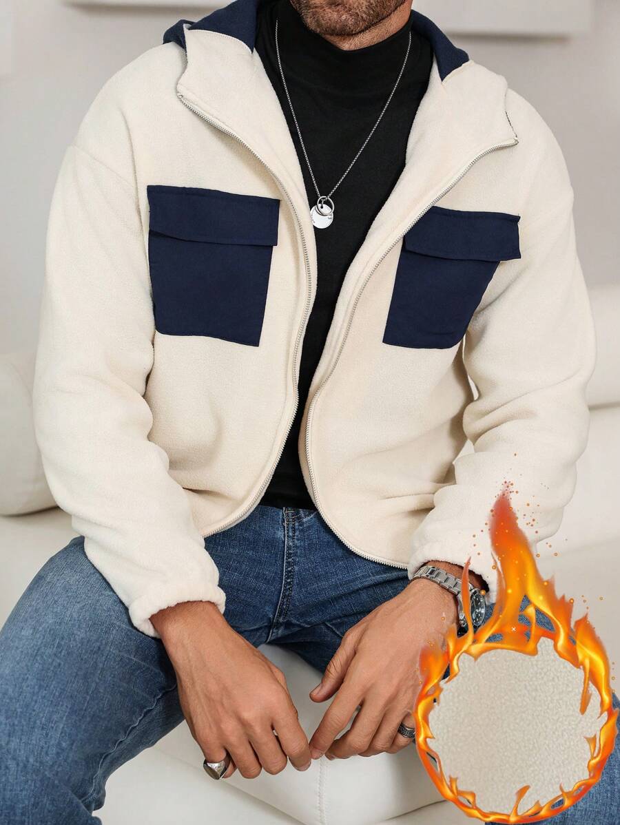 Manfinity Homme Men's Autumn/Winter Casual Hooded Sweatshirt With Pockets And Patchwork Design - Multicolor - View 1