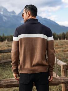 Manfinity Homme Jersey casual con cierre de cremallera delantero, manga larga, bloque de color y gráfico de rayas para hombre, para golf, esposo