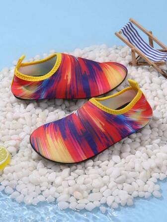 Kids Colorful Stripe Printed Quick Dry Non-Slip Water Shoes, Breathable Beach Sandals, Summer
