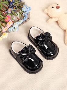 1 双儿童女童可爱蝴蝶结牛津鞋，秋冬 - 黑色 - 查看 2
