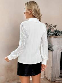 SHEIN LUNE 1 件女式毛绒罗纹袖亮片装饰 T 恤，修身剪裁，适合圣诞派对场合、冬季 - 白色 - 查看 2