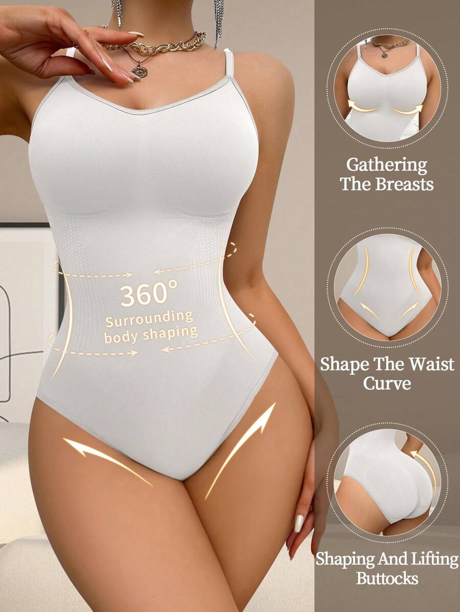 1pc Women Simple Solid Color Lifting & Waist Shaping Camisole Camisole - White - View 1