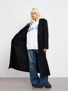 SHEIN Unity 女式前扣长袖口袋简约夹克 - 黑色 - 查看 7