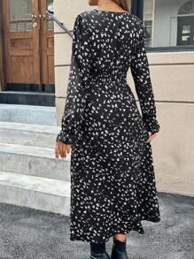 SHEIN Maternity Casual Ditsy Floral Long Sleeve Dress For Outgoing, For Outgoing, Autumn - Black - View 2