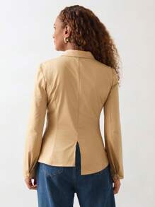 SHEIN Unity 1 chiếc áo sơ mi dài tay màu trơn đơn giản giản dị dành cho nữ - Màu Khaki - Xem 2