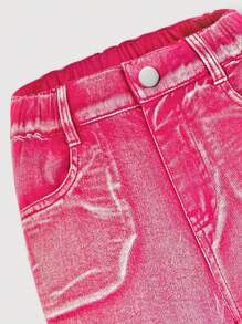 SHEIN Girls Casual Versatile All-Match Street Style Fashion Washed Comfortable Pink Denim Jeans Loose Straight Pants, Must-Have New Arrival 2024 - Hot Pink - View 6