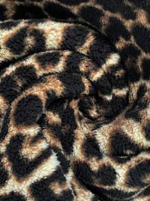 SHEIN EZwear Plus Size Women Casual Leopard Furry Cuff Sweatpants, Autumn/Winter