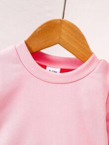 Baby Girls' Christmas Pink Christmas Tree Top & Leopard Print Body Casual Round Neck Long Sleeve Sweatshirt, Spring/Autumn - Pink - View 5