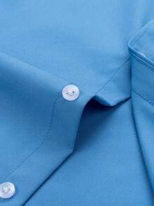 Manfinity Mode Men's Front Button Long Sleeve Shirt Collar Minimalist Top, Casual Everyday Wear, For Fall - Blue - View 4