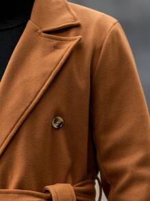 Manfinity Homme Abrigo largo de solapa entallada y doble botonadura en unicolor para hombre, para otoño e invierno - Café integral - Ver 4
