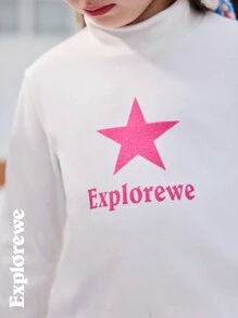 SHEIN 2pcs/Set Young Girls Star Pattern Long Sleeve Top With Pink Washed Denim Pants, Suitable For Urban Outdoor Play, Daily Wear, School And Various Occasions - Multicolor - View 6