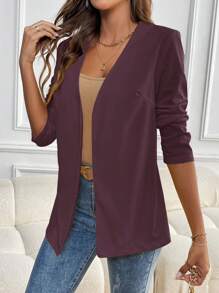 SHEIN LUNE Women Minimalist Solid Color Casual Blazer Jacket For Commute And Outdoor, Autumn Fall Cloth For Women - Purple - View 5