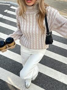 SHEIN Frenchy 1pc Women's Casual Solid Color High Neck Batwing Sweater, Autumn/Winter