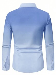 Manfinity Mode Men's Gradient Color Button Front Long Sleeve Casual Shirt, For Autumn, For Fall - Blue - View 2
