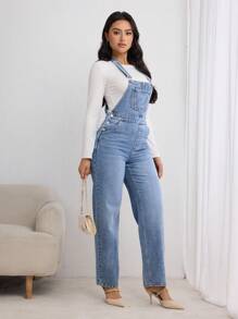 SHEIN LUNE Women Casual All-Match Denim Jumpsuit With Pockets
