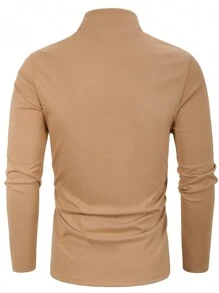 Manfinity Bizformal Men's Solid Color High Collar Fleece Casual Long Sleeve T-Shirt - Khaki - View 2