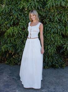 Aralina 草原风格蕾丝边编织长裙 - 白色 - 查看 6