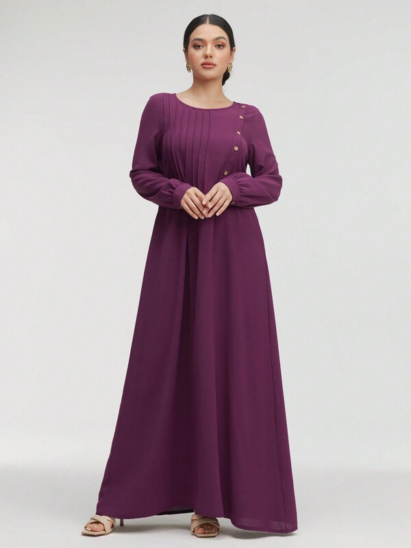 Graceveil Vestido Modesto com Manga Longa, Gola Redonda e Detalhe de Botão