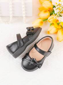 Elegant Black Bow Decor Flat Shoes, For Outdoor Party & Activity, Toddler/Kids, Autumn/Winter - Black - View 5