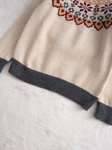 Cozy Pixies Young Boy Traditional Pattern Crew Neck Long Sleeve Christmas Sweater, Casual & Versatile For Autumn/Winter