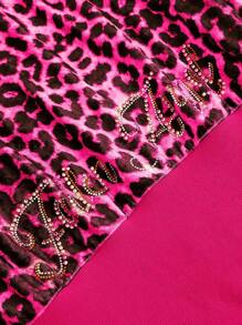 ROMWE J-Fashion 复古水钻天鹅绒豹纹印花连帽运动衫 女士运动衫 - 粉色 - 查看 3