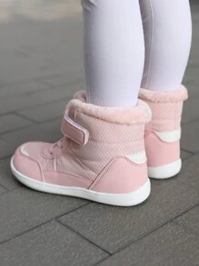 1 双儿童冬季粉色靴子，保暖雪地靴，防滑耐用鞋底，柔软舒适，时尚，适合男孩和女孩 - 粉色 - 查看 6