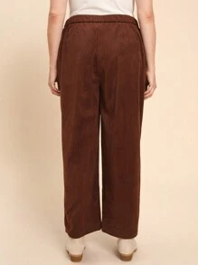 SHEIN LUNE Plus Size Corduroy Straight Leg Thick Pants For Autumn/Winter Holiday Outfit
