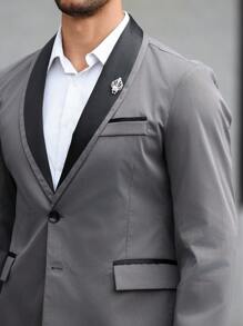 Manfinity Mode Conjunto de traje casual de unicolor para hombre con parches, botones delanteros y bolsillo falso - Gris - Ver 4