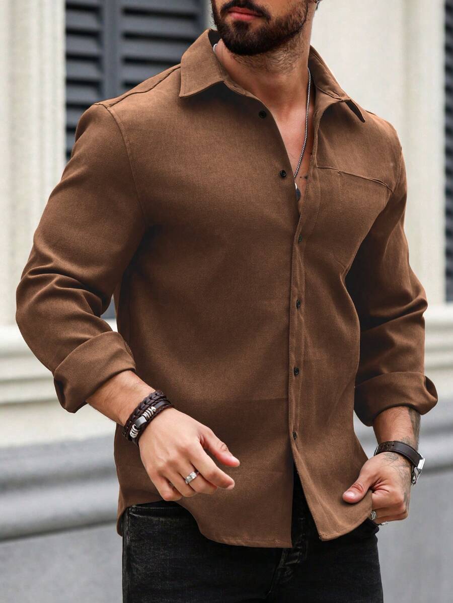 Manfinity Homme Camisa De Manga Larga De Color Sólido Para Hombre