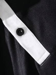 Manfinity Mode 男士加大码纯色拼布前扣长袖休闲 Polo 衫，适合外出 - 彩色 - 查看 3