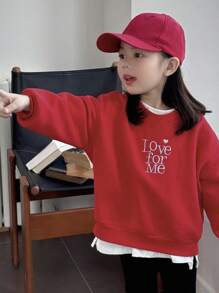 Dazy Kids Young Girls Round Neck Knitted Fleece Embroidered Sweatshirt, Fall,Winter - Red - View 4
