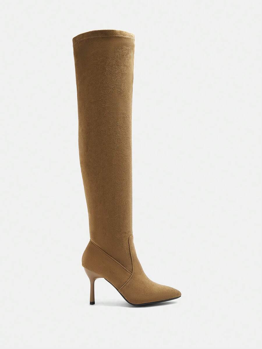 CUCCOO SZL Women Over-The-Knee Boots, Fashion Elegant Solid Color Pull-On Boots, Stretchy Breathable Suede, Pointed Toe Stiletto Heel, Versatile For Christmas And New Year Holiday