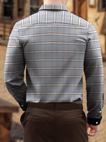 Manfinity Homme Men's Plants And Plaid Print Vintage Long Sleeve Loose Fit Collar Shirt, Spring/Autumn, For Prom, Friends - Multicolor - View 2