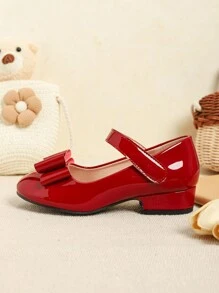1 par de zapatos de niña con decoración de lazo, adecuados para otoño e invierno - Rojo - Ver 4