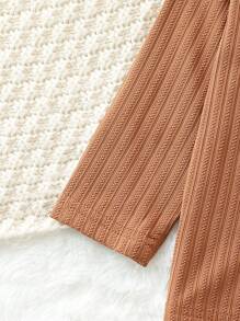 Conjunto de top de manga larga de cuello redondo y pantalones de punto para bebés niñas en paquete multiple - Burdeos - Ver 7