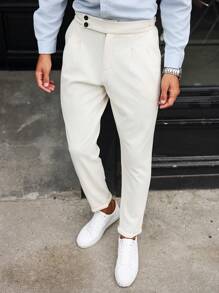 Manfinity Bizformal Pantalones de vestir lisos y con diseño sencillo para hombre con cierre de cremallera y pierna entallada plisada, pantalones de vestir de moda con silueta entallada, para regalos a esposo o novio