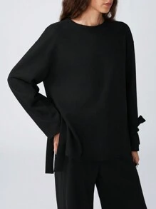 LYSMO 斋月女士运动衫，简约时尚休闲日常穿着，秋冬 - 黑色 - 查看 3