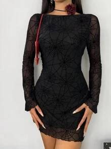 SHEIN EZwear 女式黑色网眼露背连衣裙 - 黑色 - 查看 3