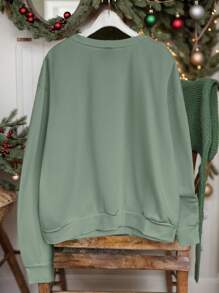 Chiquease 女式圣诞小狗图案印花休闲运动衫秋冬款 - 綠色 - 查看 2